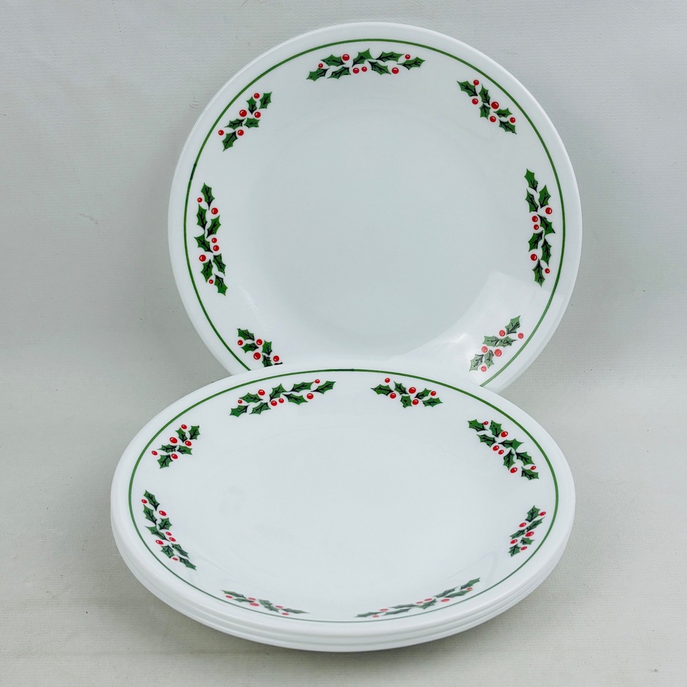 Corelle Holly Days 4 Bread & Butter Plate Lot Christmas‎ Berry Black Stems 6.75"